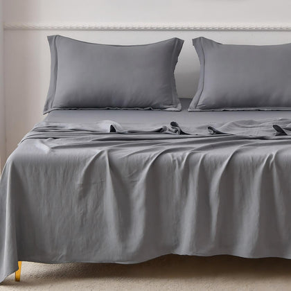 Bed Sheet Set 4 Piece Microfiber Fitted Sheet, Flat Sheet & 2 Pillowcases Bedding Set