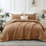 Jessy Home 3 Piece Queen Comforter Set Flannel Lambswool Striped Shape Quilts Set Double Sided Design Bedspread