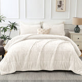 Jessy Home 3 Piece Queen Comforter Set Flannel Lambswool Striped Shape Quilts Set Double Sided Design Bedspread