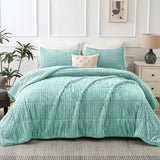 Jessy Home 3 Piece Queen Comforter Set Flannel Lambswool Striped Shape Quilts Set Double Sided Design Bedspread