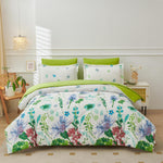 Comforter Set 3 Pieces Purple Green Floral Bedding Set