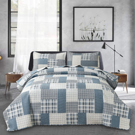 Anray Home Quilt Set Plaid Patchwork Microfiber Lightweight Reversible Bedspread Coverlet Bedding Set