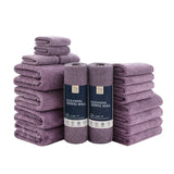 Jessy Home 18 Piece Light Purple Towel Set Include 4 Bath Towels,4 Hand Towels,4 Fingertip Towels,4 Washcloths,2 Rolls Cleaning Towels,Soft Microfiber Highly Absorbent Towel Set for Bathroom