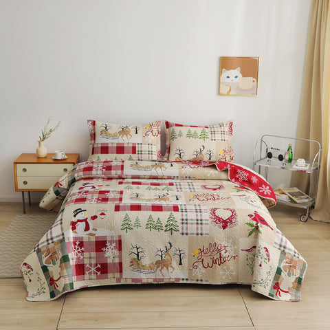 Christmas Floral Quilt Set Queen/Full Size Quilts Lightweight Bedspread Coverlet Set Yeti elk