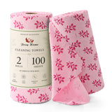 Jessy Home 2 Rolls Reusable Paper Towels, 100 Sheets Washable Microfiber Cleaning Cloths Roll for Kitchen & Household Cleaning