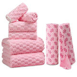 Jessy Home Pink 8 Piece Towel Set Includes 2 Bath Towels, 2 Hand Towels, 2 Washcloths and 2 Rolls Cleaning Towels, Soft Microfiber Highly Absorbent Family Towel Sets for Bathroom & Hotel & Spa