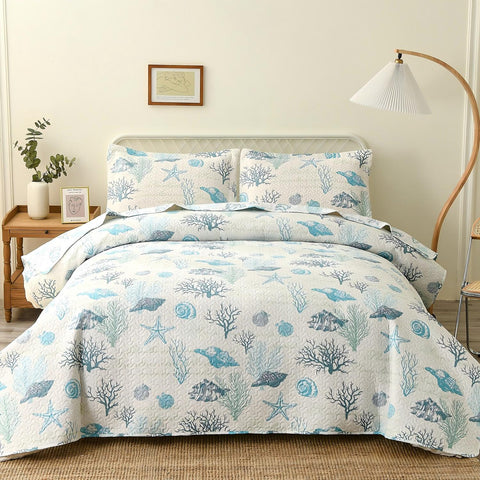 Quilts Set Beach Ocean Bedding Microfiber Bedspread Coverlet Set
