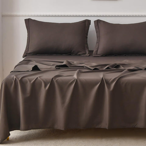 Bed Sheet Set 4 Piece Sheet Set Brown Gray Cotton Blend