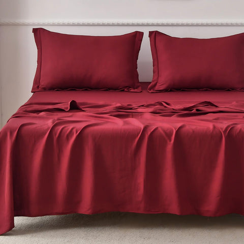 Bed Sheet Set 4 Piece Sheet Set Wine Red Cotton Blend