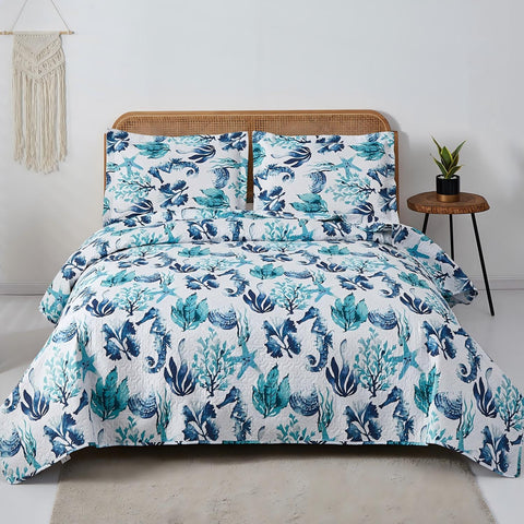 Quilts Set Coastal Microfiber Bedding Set