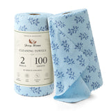 Jessy Home 2 Rolls Reusable Paper Towels, 100 Sheets Washable Microfiber Cleaning Cloths Roll for Kitchen & Household Cleaning