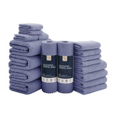 Jessy Home 18 Piece Light Purple Towel Set Include 4 Bath Towels,4 Hand Towels,4 Fingertip Towels,4 Washcloths,2 Rolls Cleaning Towels,Soft Microfiber Highly Absorbent Towel Set for Bathroom