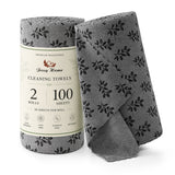 Jessy Home 2 Rolls Reusable Paper Towels, 100 Sheets Washable Microfiber Cleaning Cloths Roll for Kitchen & Household Cleaning