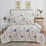Quilts Set Blue Purple Green Flower Bedding Microfiber Bedspread Set