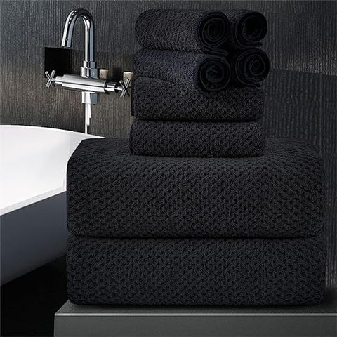 8 Piece Bathroom Towel Set Black |2 Oversized Large Bath Towels Sheet,2 Hand Towels and 4 Washcloths| 600GSM Ultra Soft Luxury Premium Towel Set Highly Absorbent Quick Dry Hotel Towel Collection