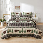 Rustic Quilts Plaid Bear Bedspread Microfiber Coverlet Set