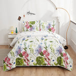 Quilts Set Green Purple Floral Quilt Microfiber Bedspread Set