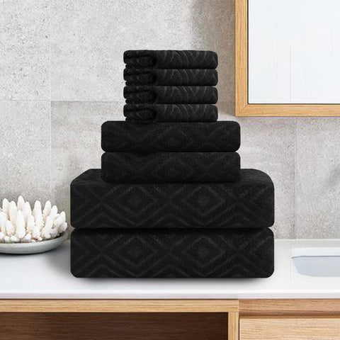 CHINO Oversized Bath Towel Set of 8, 2 Large Bath Sheets, 2 Hand Towels, 4 Washcloths-Soft, Quick Dry, Super Absorbent, Diamond Pattern Microfiber Towels for Bathroom, Beach, Travel, Fitness
