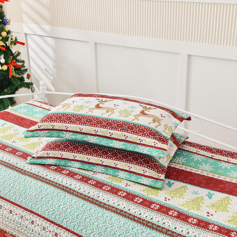 Christmas Floral Quilt Set Queen/Full Size Quilts Lightweight Bedspread Coverlet Set