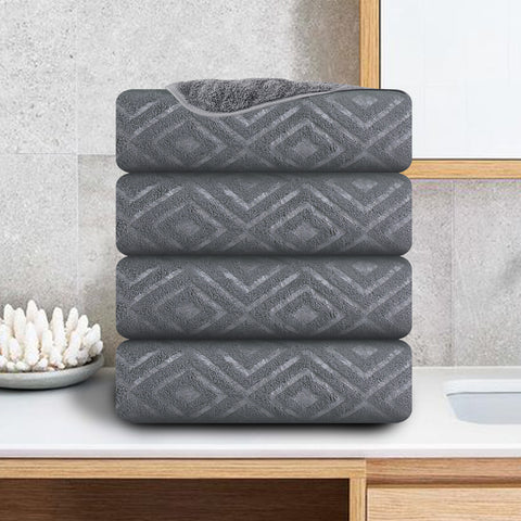 CHINO Extra Large Bath Towel Set, 4 Piece Dark Gray Oversized Bath Sheets 35"x70"-Soft, Quick Dry, Super Absorbent, Diamond Pattern Microfiber Bath Sheets for Bathroom, Beach, Travel, Fitness, Yoga