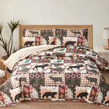 Covina Rustic Bear Quilt Set Plaid Bedspread Polyester Bedding