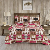 Covina Rustic Bear Quilt Set Plaid Bedspread Polyester Bedding