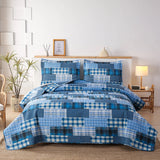 Plaid Patchwork Quilts Set Twin/Queen/King Size Bedspread Soft Microfiber Coverlet