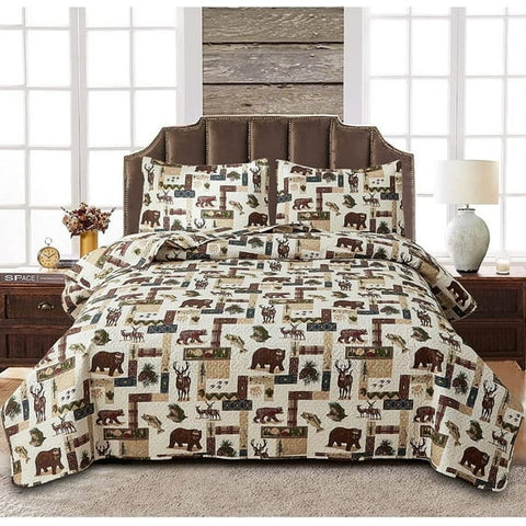 Bear Deer Quilts Set Twin/Queen/King Size Bedspread Soft Microfiber Coverlet