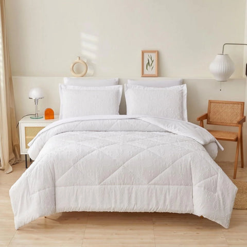 Comforter Set 7 Pieces White Patchwork Bedding Set