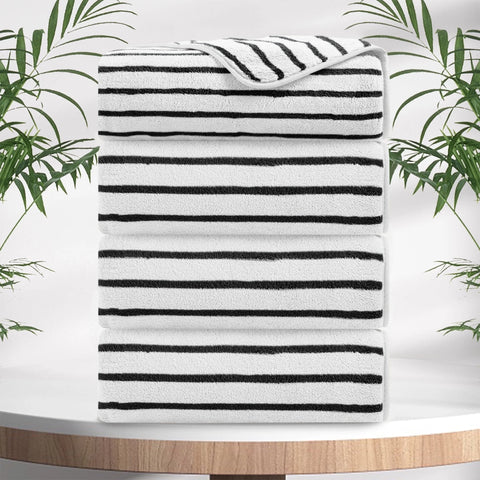 4/8 Pieces Bath Towels Set Bicolor bar Stripe Large Oversized Bath Sheet Soft Towel Set