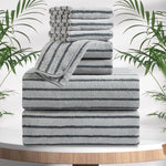 4/8 Pieces Bath Towels Set Bicolor bar Stripe Large Oversized Bath Sheet Soft Towel Set