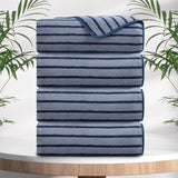4/8 Pieces Bath Towels Set Bicolor bar Stripe Large Oversized Bath Sheet Soft Towel Set