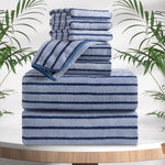 4/8 Pieces Bath Towels Set Bicolor bar Stripe Large Oversized Bath Sheet Soft Towel Set