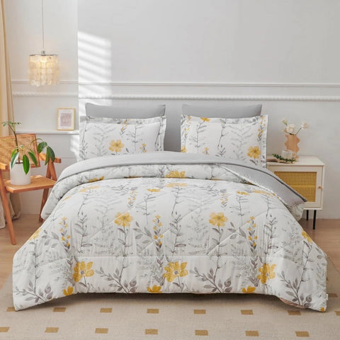 Comforter Set 7 Pieces Yellow Floral Bedding Set
