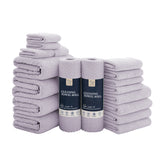 Jessy Home 18 Piece Light Purple Towel Set Include 4 Bath Towels,4 Hand Towels,4 Fingertip Towels,4 Washcloths,2 Rolls Cleaning Towels,Soft Microfiber Highly Absorbent Towel Set for Bathroom