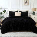 Jessy Home 3 Piece Queen Comforter Set Flannel Lambswool Striped Shape Quilts Set Double Sided Design Bedspread