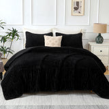 Jessy Home 3 Piece Queen Comforter Set Flannel Lambswool Striped Shape Quilts Set Double Sided Design Bedspread