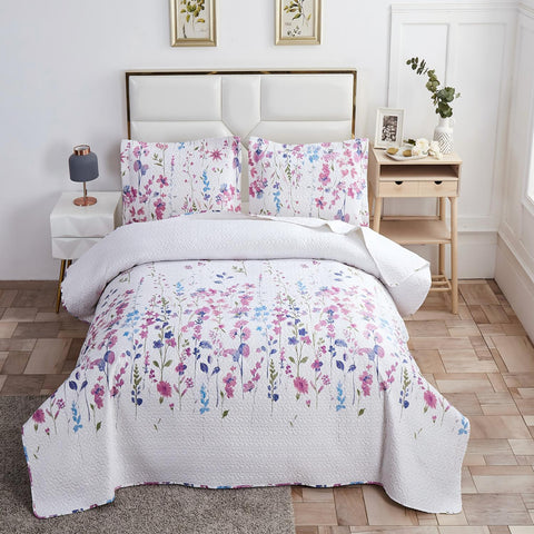 Quilts Set Purple Lilac Flower Bedding Microfiber Bedspread Set