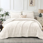 Jessy Home 3 Piece Queen Comforter Set Flannel Lambswool Striped Shape Quilts Set Double Sided Design Bedspread