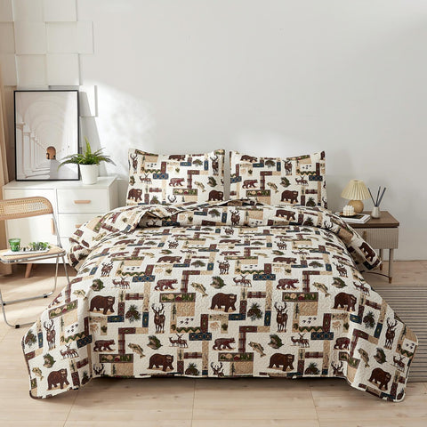 Quilts Set  3 Piece Bear Deer Bedspread Coverlet Set