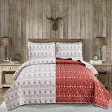 Jessy Home Queen Size Quilt Sets Reversible Reindeer Bedspread White Bedding Microfiber Coverlet Set