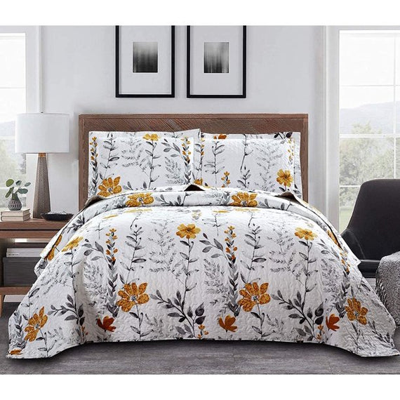 Twin Size Quilts Yellow Floral Bedding Set Flower Bedspread Lightweight Coverlet