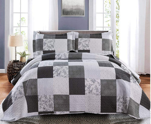 Quilt Set King Floral Bedspread Coverlet Plaid Patchwork Quilt Bedding Morden Lightweight Bedspread Reversible Home Quilts Grey Paisley Floral Quilt Bedspread Black White Plaid Quilt