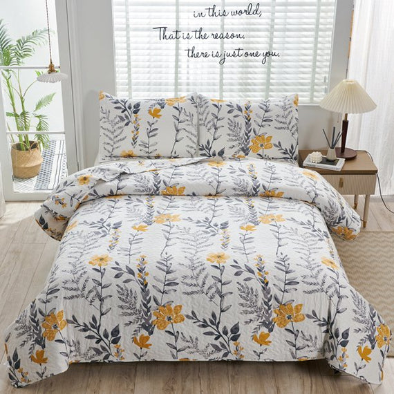 Jessy Home Twin Quilt Set Yellow Floral Reversible Microfiber Bedspread