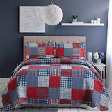 Jessy Home Queen Size Quilt Set Red Blue Patchwork Quilt Microfiber Plaid Bedspread