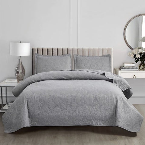 Jessy Home Twin Size Quilts Gray Lightweight Microfiber Floral Bedspread Coverlet Set