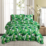Jessy Home Queen/Full Bedspread Green Bedding Microfiber Reversible Coverlet Leaves Quilt