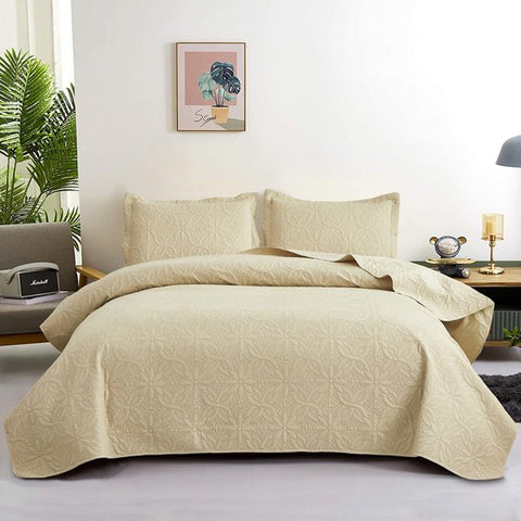 Jessy Home Twin Size Quilts Beige Lightweight Microfiber Floral Bedspread Coverlet Set