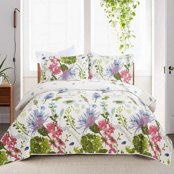Flower Bedding Twin Floral Quilt Lightweight Bedspread Purple Coverlet