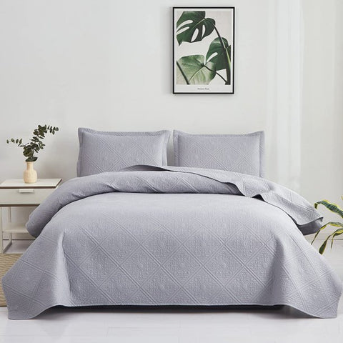 Jessy Home Twin Size Light Gray Quilt Set Microfiber Floral Bedspread Coverlet